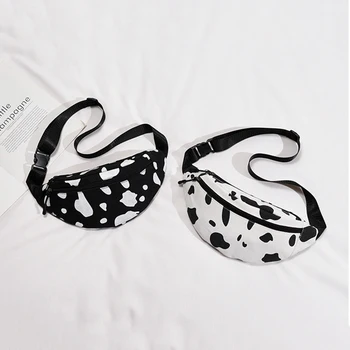 

Casual Waist Bag Women Milk Cow Print Canvas Simple Fanny Belt Pack Ladies Small Bum Shoulder Crossbody Pouch