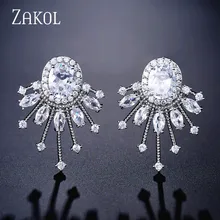 ZAKOL модные овальные циркониевые серьги-гвоздики для женщин белого золота Цвет Кристалл Свадебные серьги Свадебные ювелирные изделия подарок FSEP2282