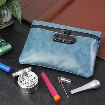 

Smoking Smell Proof Bag Leather Tobacco Pouch With Combination Lock For Herb Odor Proof Stash Container Case Storage Waterproof