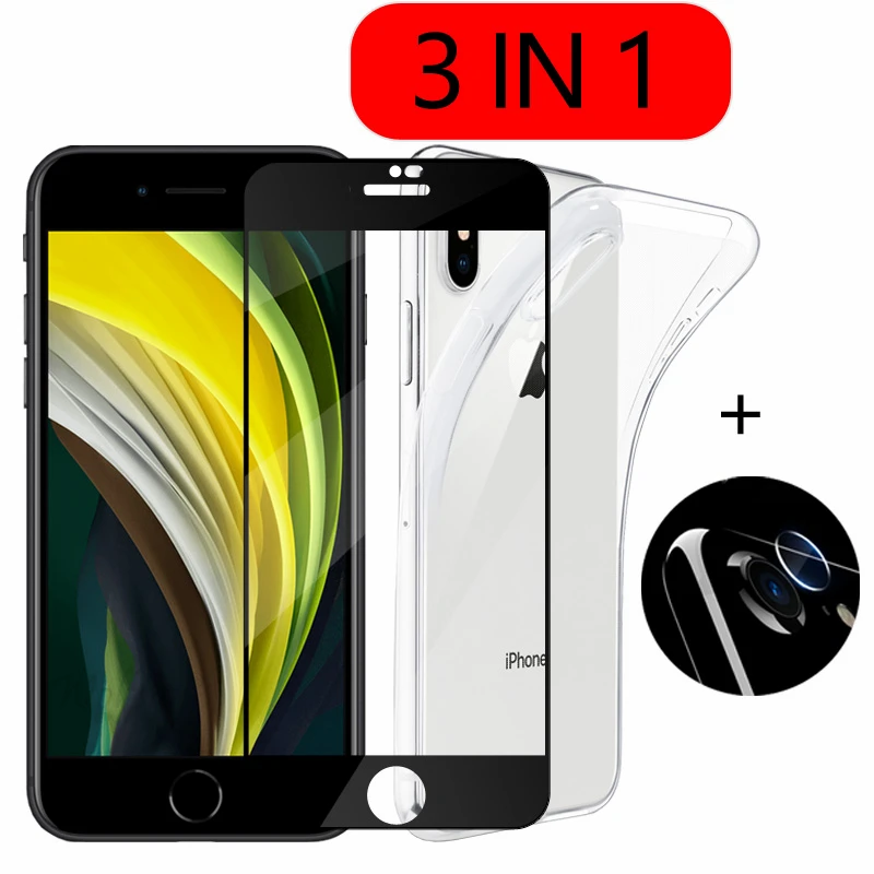 Закаленное стекло с полным клеем для iPhone SE 2020 7 8 Plus Защитное экрана 2.5D 9H Защитная
