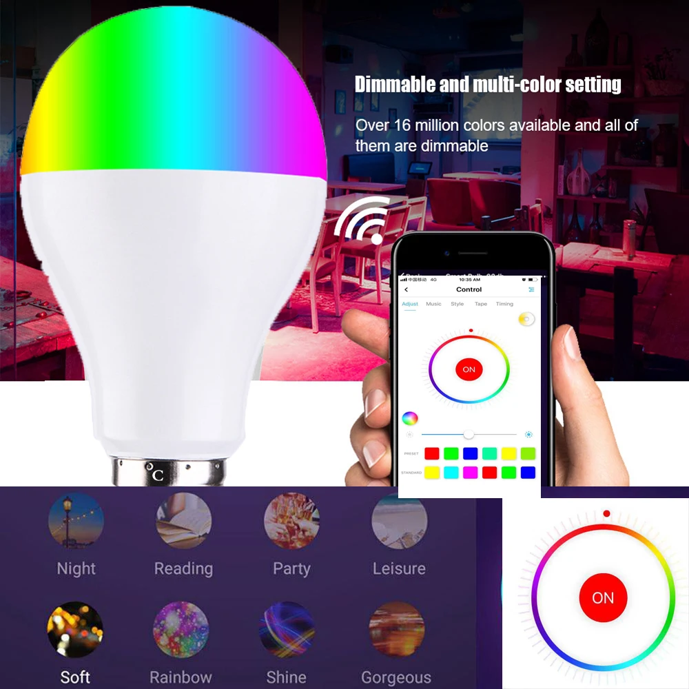 Wifi RGB умная лампочка 7 Вт Поддержка дистанционного управления светодиодная лампа поддержка голосового управления с 16 миллионов цветов света