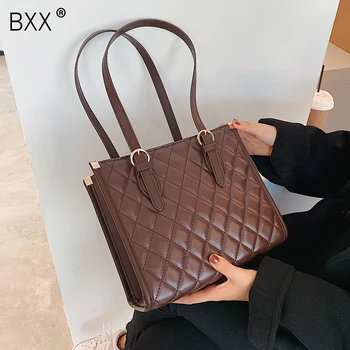 

[BXX] Lingge PU Leather Shoulder Bags For Women 2020 Winter Branded Luxury Handbags and Purse Trending Fashion Hand Bag HP059