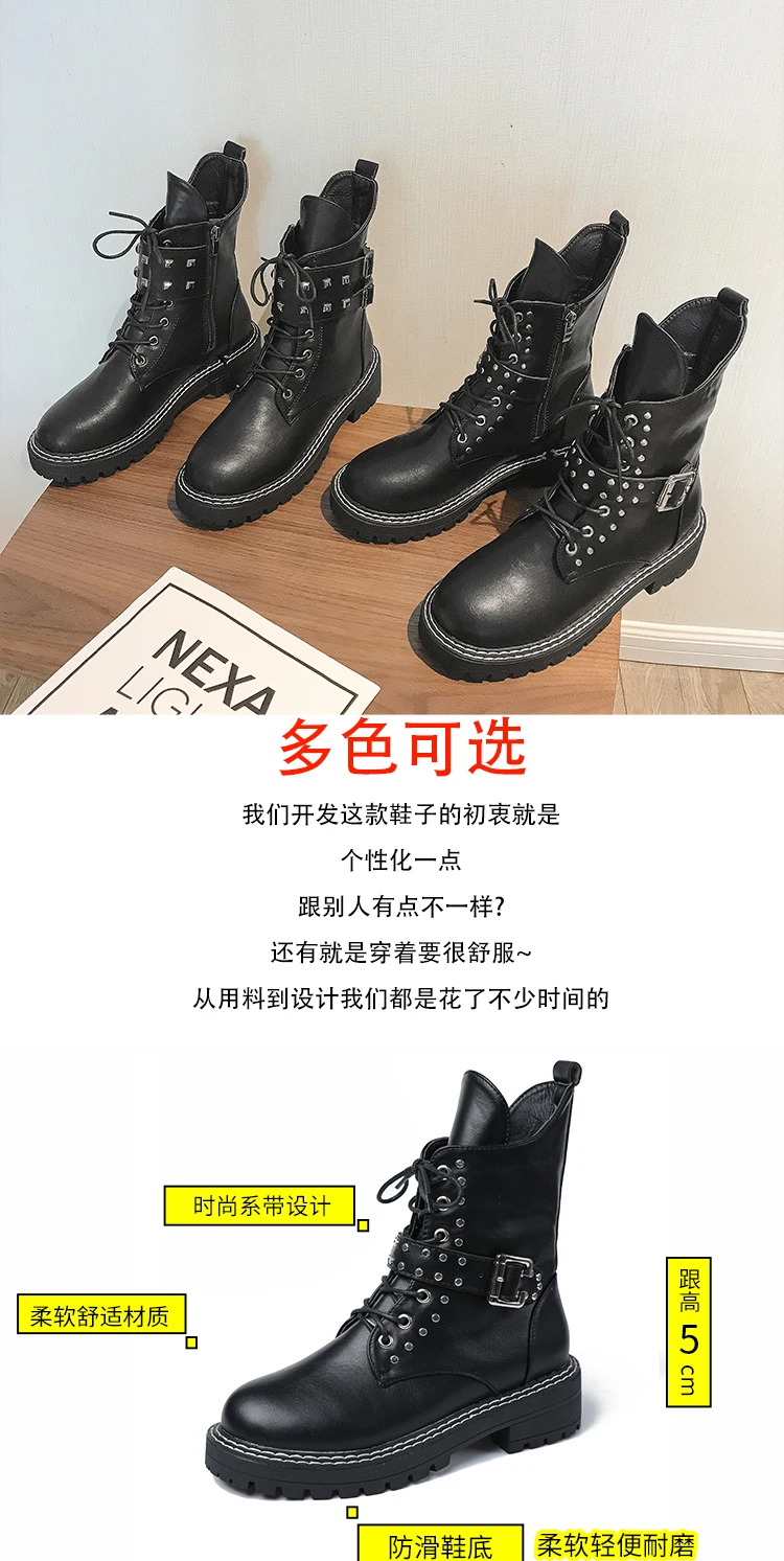 Черные Ботинки martin с перекрестной шнуровкой bottes femme женские мотоциклетные ботинки на толстом каблуке до середины икры, 2 стиля, металлические сапоги