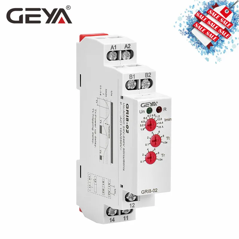 GEYA GRI8-02 реле контроля тока 0.05A-16A Реле тока AC/DC 24 V-240 V