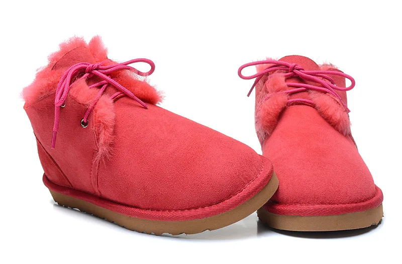 Дизайн; женские зимние ботинки из натуральной овечьей кожи; зимние ботильоны с натуральным мехом; теплые шерстяные женские зимние ботинки - Цвет: Red