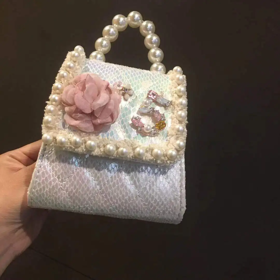 Новая модная сумочка для монет, роскошные сумки для девочек, женская сумка, дизайнерская Хлопковая сумка с украшением из жемчуга, мини-сумка для детей - Color: Rice White