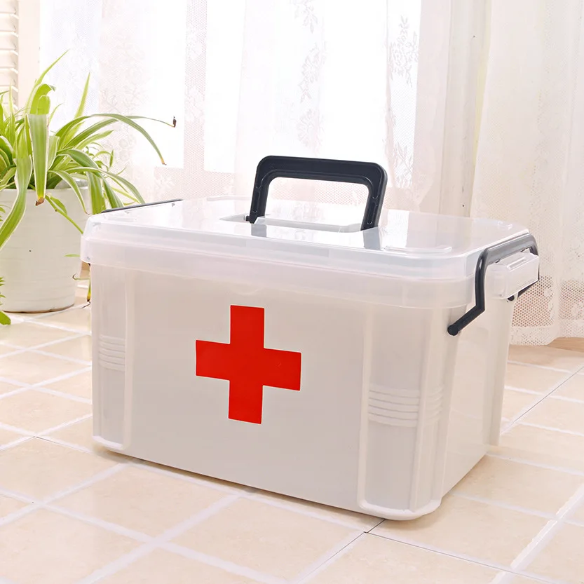 Аптечка первой помощи, медицинская коробка, коробка для хранения лекарств, большая емкость, многослойная решетка, прозрачная, ручная, домашняя, медицинская