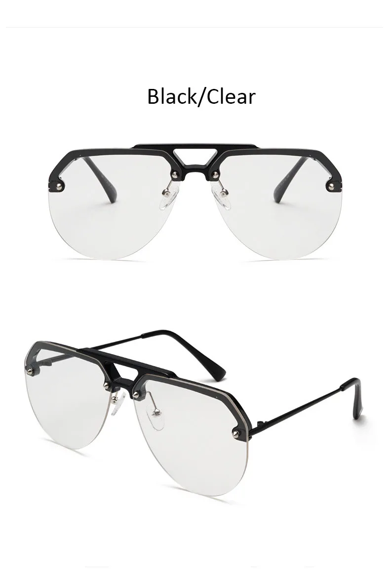 Винтажные черные солнцезащитные очки для женщин, пилот, роскошный бренд, прозрачные оттенки для женщин, негабаритные, без оправы, мужские солнцезащитные очки, солнцезащитные линзы