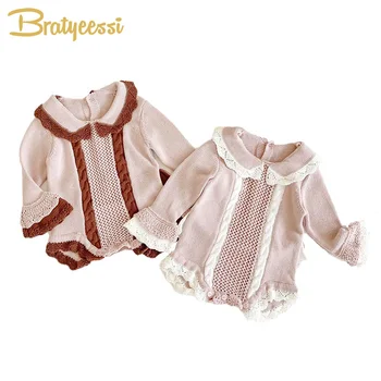 

New 2020 Baby Romper for Girls Flare Sleeve Princess Onesie Baby Girl Clothes Knitted Baby Jumpsuit Cotton Toddler Outfit