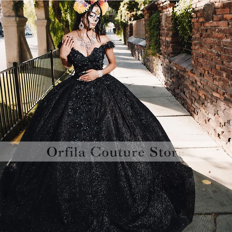 Charro Black Quinceanera Dresses Mexican Girl Off Shoulder vestido de 15 a&ntilde;os Appliques Birthday Sweet 16 Dress