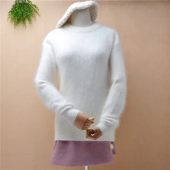 

ladies women fashion white hairy angora rabbit fur winter knitwear slim blouses pullover winter warm underwear jumper sweater