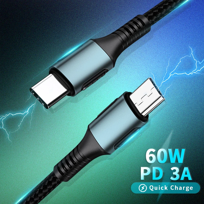 Тип C USB к кабель с микро usb портом для зарядки PD 60 Вт быстрой передачи данных Macbook
