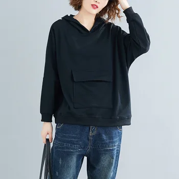 

[EWQ] 2020 Spring New Arrivals V-neck Pullovers Long Sleeve Solid Pattern Women Casual Fashion Sweatshirt AW28701L