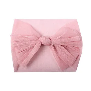 Light pink Милые однотонные сетчатые повязки для волос с бантом, детские повязки на голову для девочек, детские повязки на голову, аксессуары для волос - Цвет: Light pink