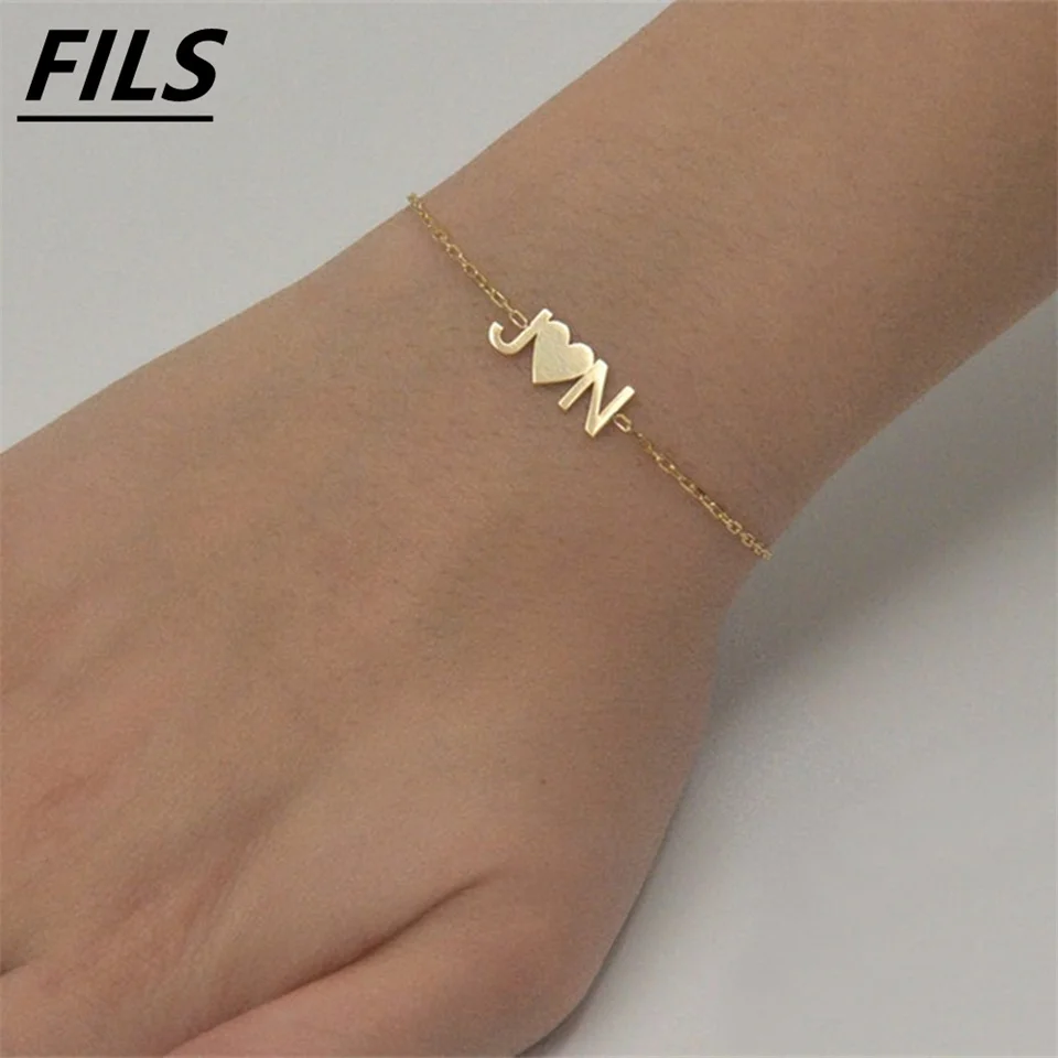 Fils New Custom Personalized Name Bracelet Stainless Steel Women Initials Handmade Link Chain Bangle jewelry Gift Bracelet femme u7 cool wide bracelet for men 12mm stainless steel gold color wrist link engraved bangle fit 160 210mm