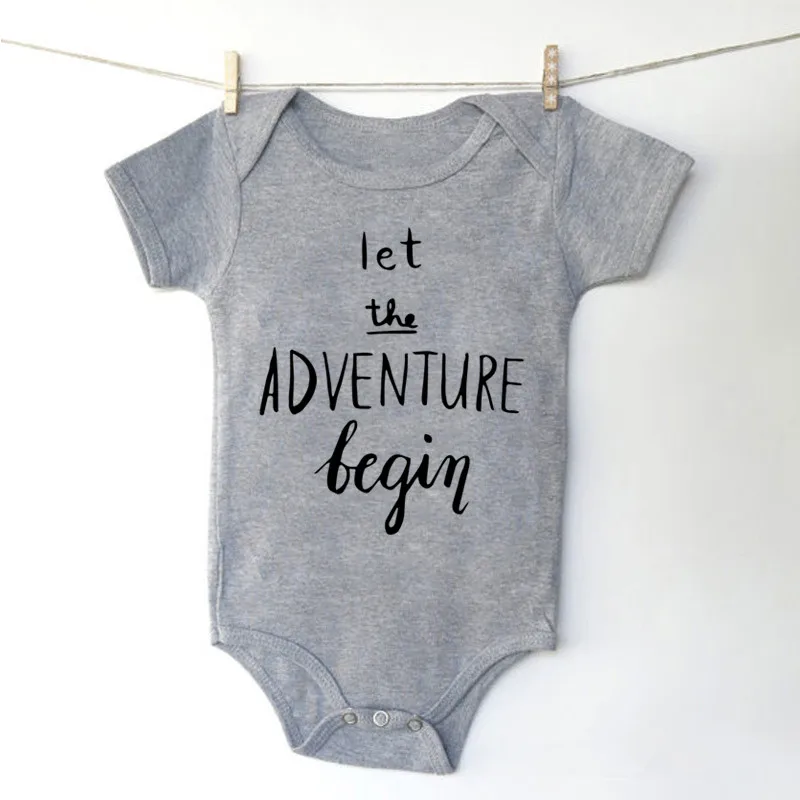Let the Adventure Begin Baby Bodysuit Pregnancy Announce Newborn Boys Girls Cotton Jumpsuit Short Sleeve Baby Clothes 3