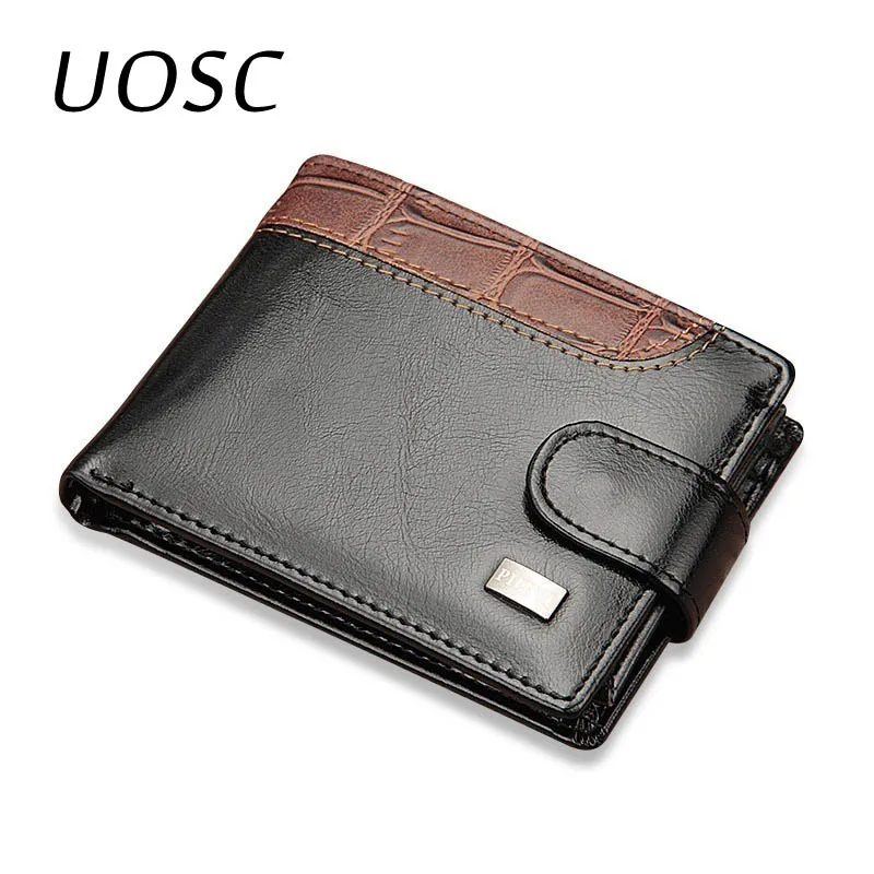 

UOSC Leather Vintage Men Wallets Coin Pocket Hasp Small Short Wallet Men Purse Card Holder Male Clutch Money Bag Carteira