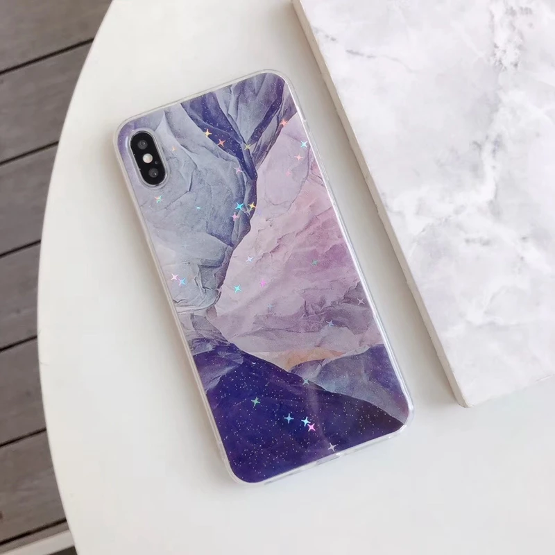 Для Iphone 11 Pro Max XR XS Max X 8 7 6 Plus мраморный Звездный мягкий TPU IMD блестщик чехол природный гранитный камень рок 10 шт