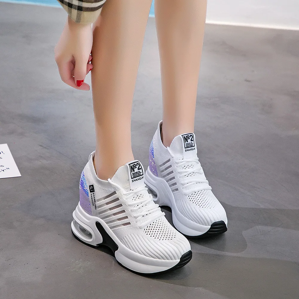 

Summer New Style Mesh Breathable Elevator Sports WOMEN'S Casual Shoes 2019 New Style Sequin Students Korean-style White Shoes