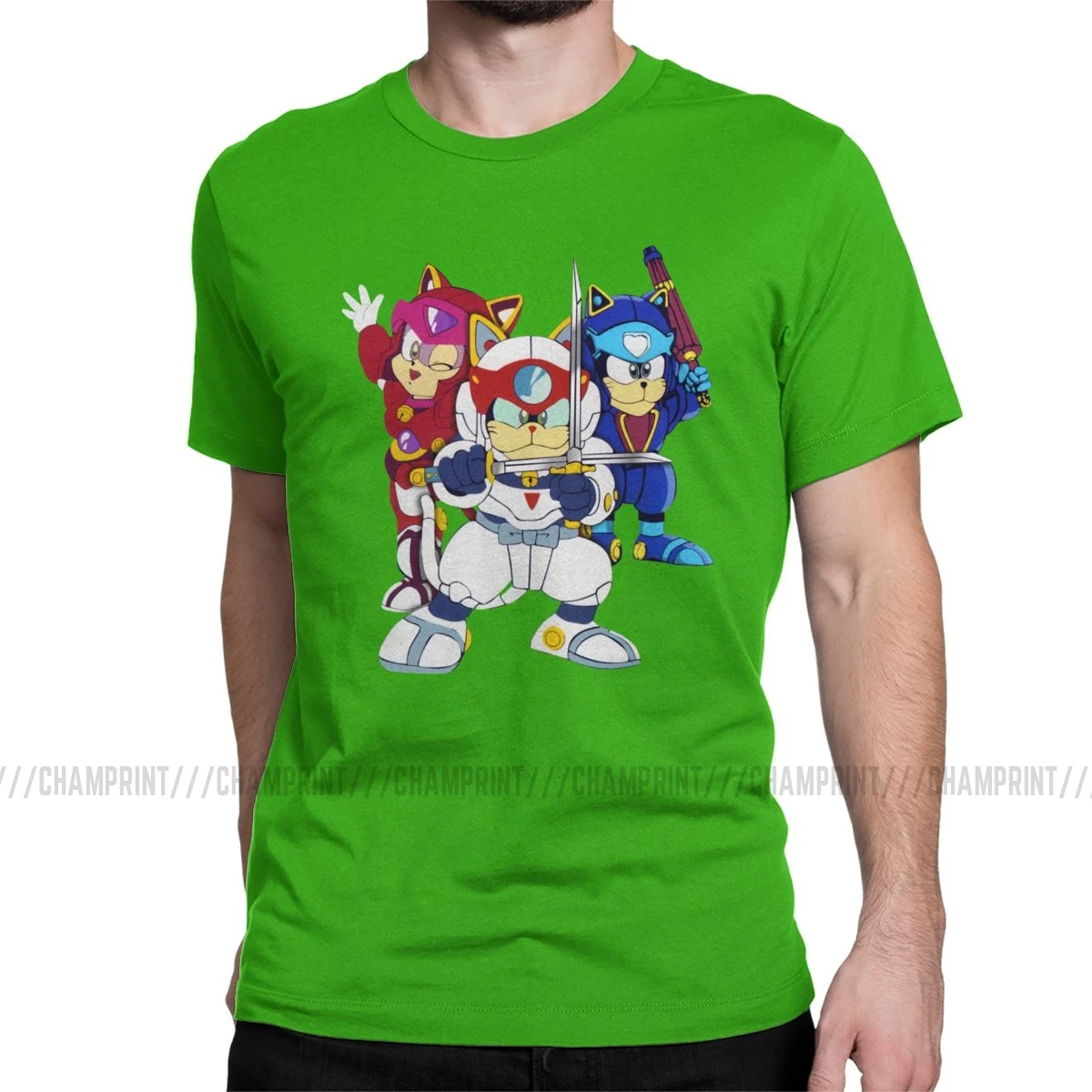 Мужские футболки Samurai Pizza Cats, новинка, футболки из чистого хлопка с коротким рукавом, 90 s, японское Ретро аниме, футболки с круглым воротником - Цвет: Зеленый