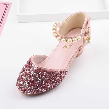 

Size 3-13 Fashion Sequin Children Heels Shoes Big Girl Sandals Kids Shoes For Summer Latin Dance Princess Beading Leather Shoes