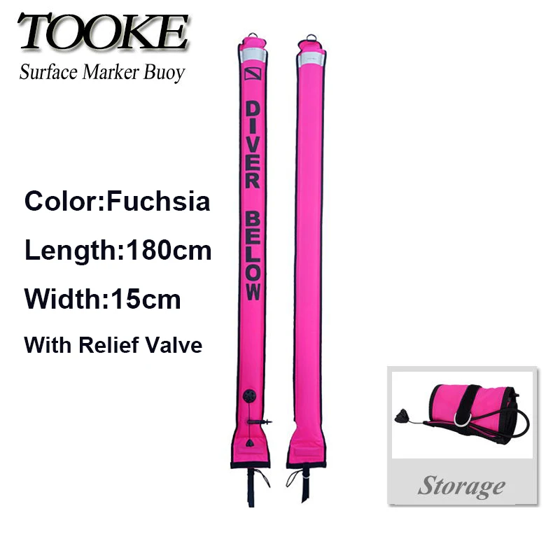 180 x 15cm Fuchsia Буй SMB для подводного плавания с цветным маркером для подводного плавания, спасательный сигнальный буй, поплавок, надувная трубка, колбаса, 1,5 м, 1,2 м, 1,8 м, буй - Цвет: 180 x 15cm Fuchsia