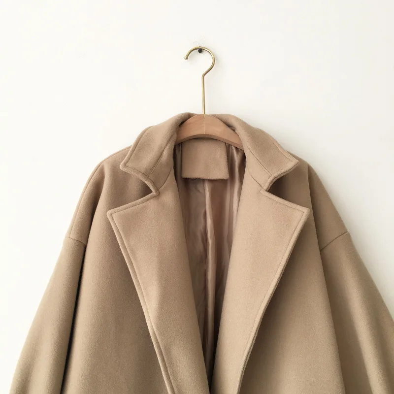 Зима-осень, для отдыха, для женщин, для офиса, для девушек, удлиненное, одноцветное пальто, свободное, негабаритное, теплое, шерсть, пальто, повседневное, OL, Тренч, пальто