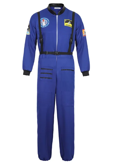 Astronaut Costume Space Suit for Adult Role Play Cosplay Costumes Zipper Costume Flight Jumpsuit Plus Size Uniform Blue for Men
