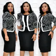 HGTE платье из двух частей с коротким рукавом и принтом, Африканское женское офисное винтажное черное платье для большого банкета, элегантное платье миди