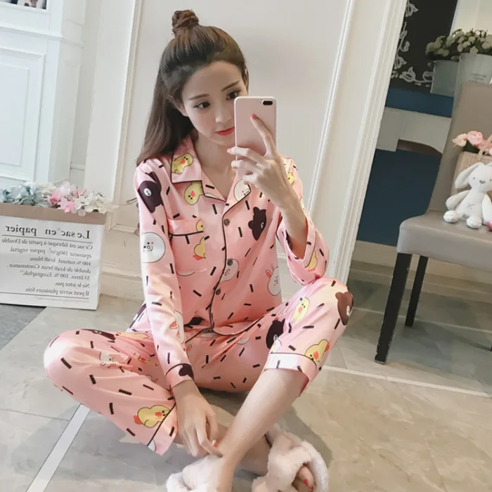 

According to Feminine Pajamas Women's Spring Thin Casual Long-sleeved Cardigan Korean-style Sweet GIRL'S Fold-down Collar Tracks