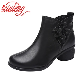 

Xiuteng First layer leather Ankle boots women autumn and winter new British style retro female spring and autumn high heel boots