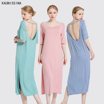 

Women's Nightdress Modal Stretchy Short Sleeve Long Nightgown Sexy Sleepwear Nightwear Homewear Plus Size Female Sleep Dress