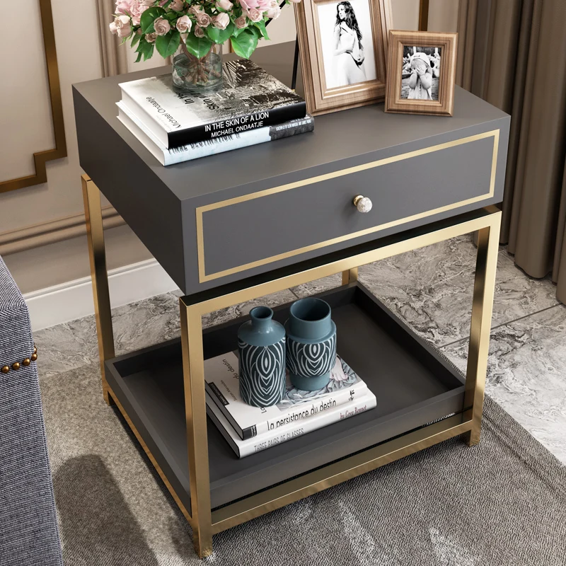 

Free White Black Modern Iron Golden Nightstand Coffee Sofa End Bedside Table Home Furniture Bedstand Cabinet Cupboard Bedroom