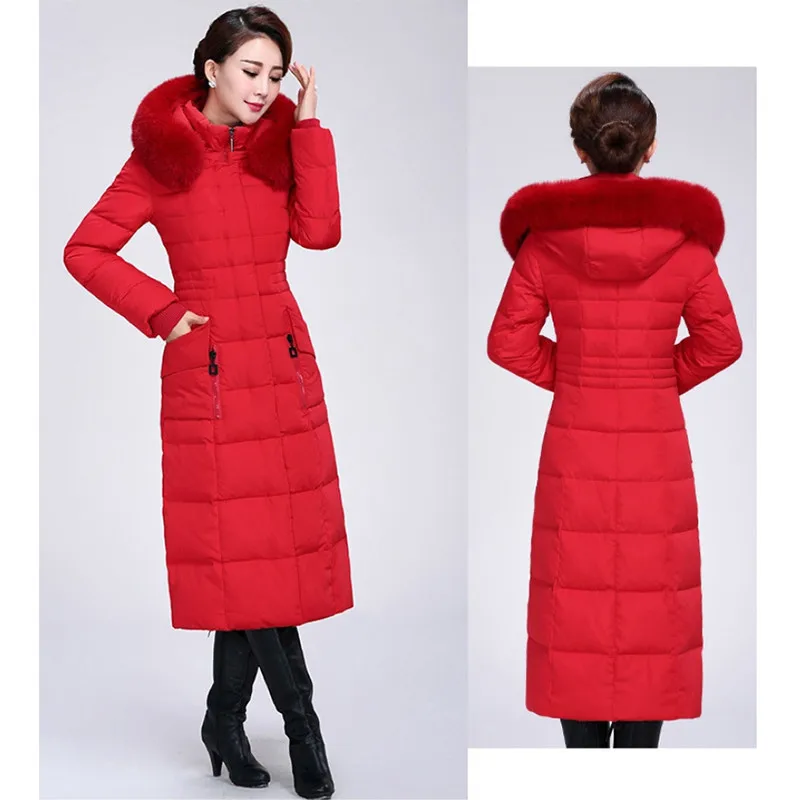 Red Новые Длинные парки женские зимние пальто утолщение хлопок женская зимняя куртка Верхняя одежда парки для матери среднего возраста W1546 - Цвет: Red