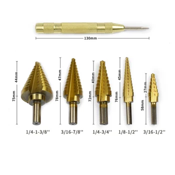 

6 Pcs Hss Step Drill Bit Set Cone Hole Cutter Taper Metric Titanium Coated Metal Hex Core Drill Bits Power Tools Accessories