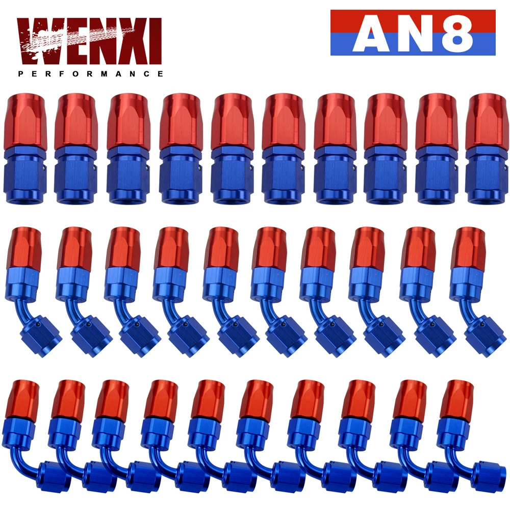 

10 Pieces AN8 Oil Fuel Swivel Hose Anoized Aluminum Straight Elbow 45 180 Degree Hose End Oil Fuel Reusable Fitting