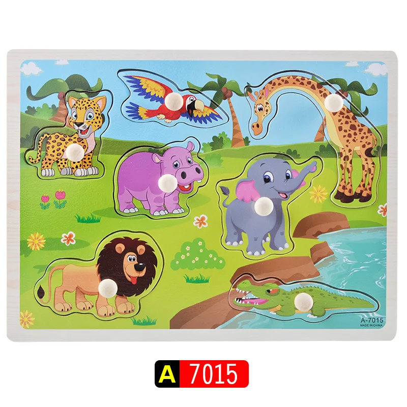 A-7015 Logwood детская игрушка Монтессори деревянная головоломка/ручной захват доска обучающая деревянная игрушка мультяшный автомобиль/Морские животные головоломка для детей - Цвет: A-7015
