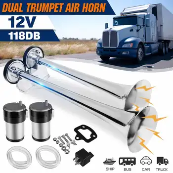 

12V 118dB/115dB/125dB Air Horn Loud Dual Trumpet Air Pump Kit Super Loud For Car Truck Boat Train Horn Hooter