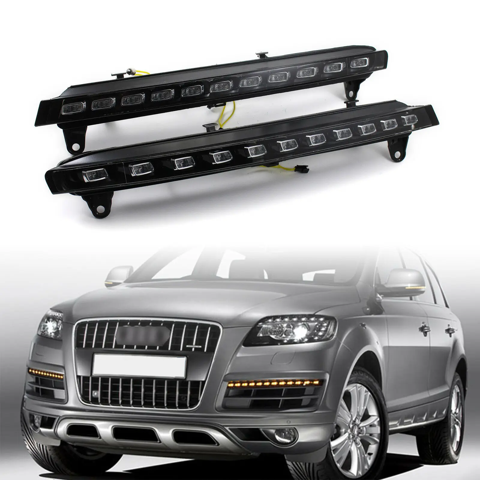СВЕТОДИОДНЫЙ DRL для Audi Q7 2007 2008 2009 противотуманная фара дневного света Белый drl Янтарный поворотник