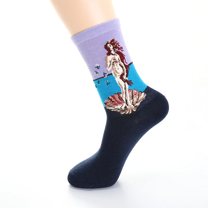 1 пара забавных осенних и зимних женских носков в стиле ретро с изображением Ван Гога, знаменитая серия масляной живописи, забавные носки - Цвет: 8