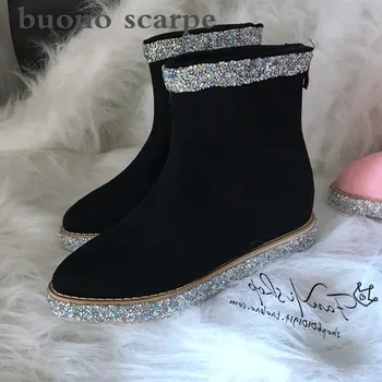 

Handmade custom fashion rhinestone pointed inside heightening warm female snow boots