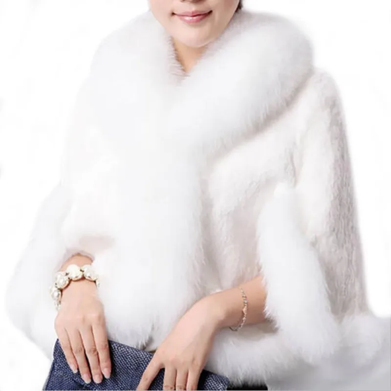 

Winter Women Capes Ponchos Overcoat Faux Fur Jacket Mink Hair Collar Bolero Bridal Shawl Faux Fur Wrap Wedding Cape