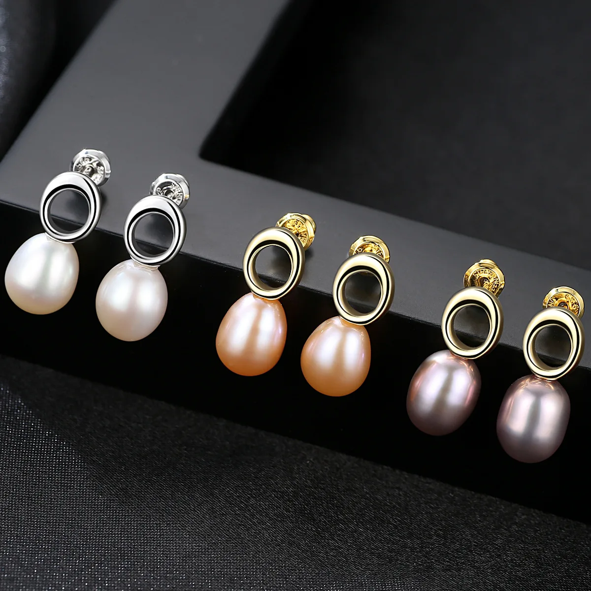 

YUEYIN Sterling Silver Stud Earrings 8-9mm Freshwater Pearl Earrings Korean Earrings Round Circle Fine Jewelry for Women Gifts