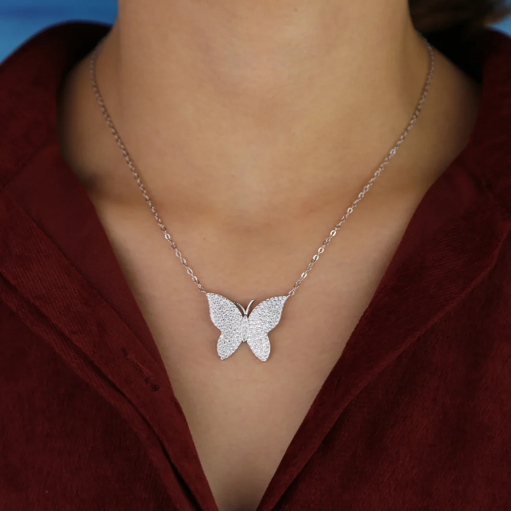 Cz ожерелье с подвеской в виде бабочки модное Трендовое женское ювелирное изделие милый дизайн в виде животного блестящее ожерелье с кубическим цирконием