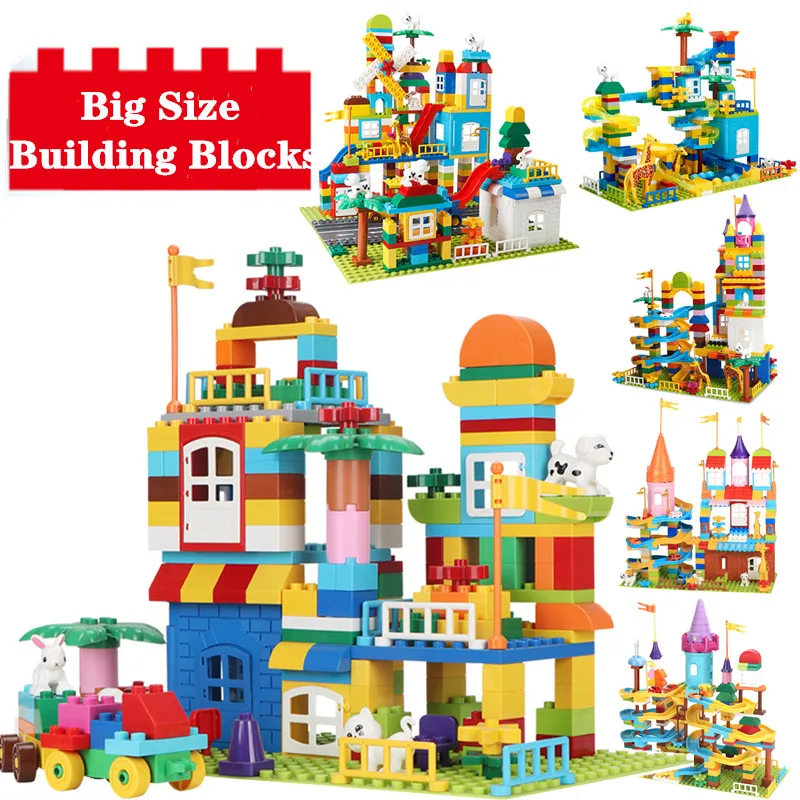 

New Marble Race Run Block Compatible Duploed Building Blocks Big Size Plastic Funnel Slide DIY Assembly Bricks Toys For Children