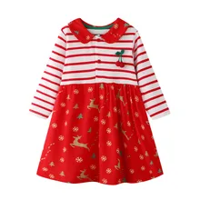 Новые платья для маленьких девочек; рождественское платье принцессы в полоску с рисунком животных; детская одежда; Прямая поставка