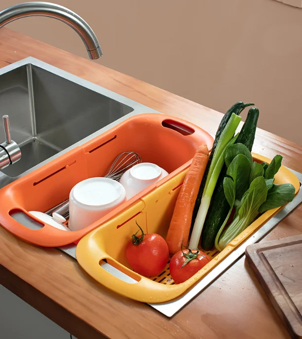 Double expansion of large capacity drain hollow fruit household adjustment creative kitchen utensils washing basket J05
