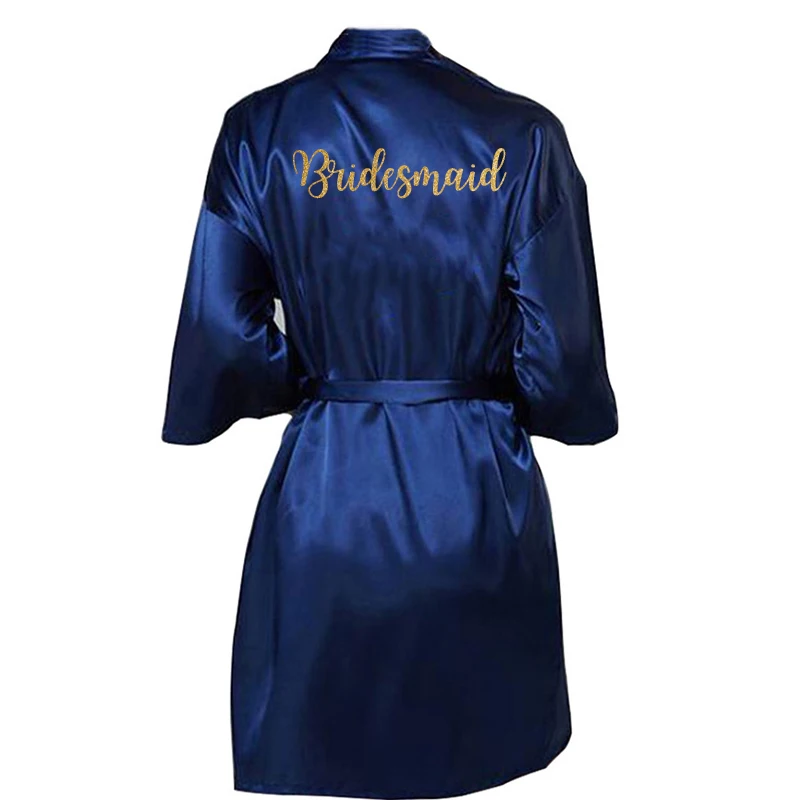bridesmaid navy blue Блестящий серебристый/Золотой принт, свадебные халаты, халат для женщин, для сестры невесты/жениха, пижамы, одежда для почитания, подарки - Цвет: bridesmaid navy blue