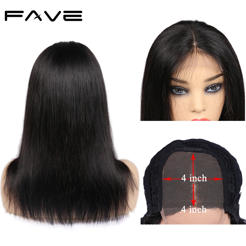 FAVE 4X4 Lace Front Straight Human Hair Wigs 180% Middle Part Natural Black Glueless Brazilian Lace Closure Wigs For Black Woman