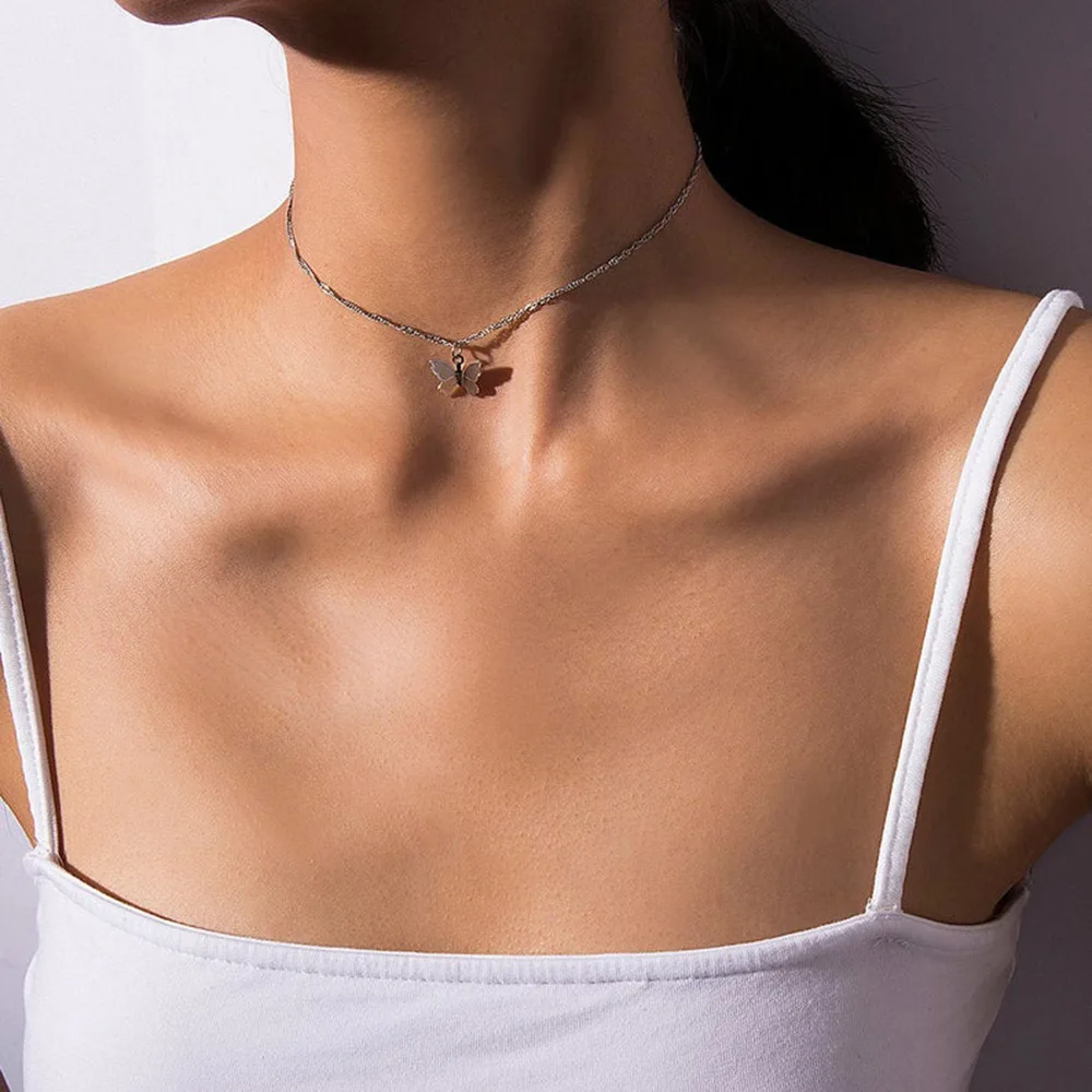 LATS Butterfly Choker Necklace For Women Gold color Chain Statement Collar Female Chocker Best Shining Jewelry Party 2020 New